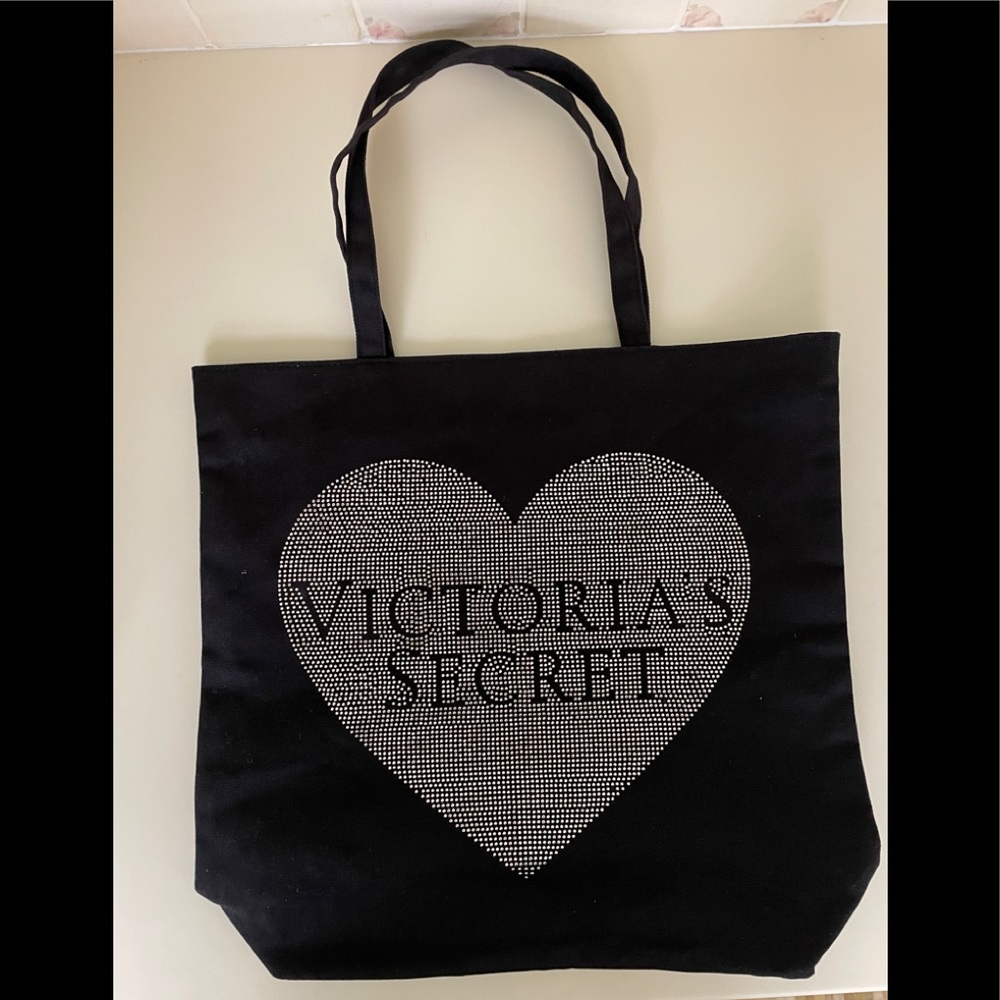 Black silver studded heart tote lined logo vs Victoria secret
